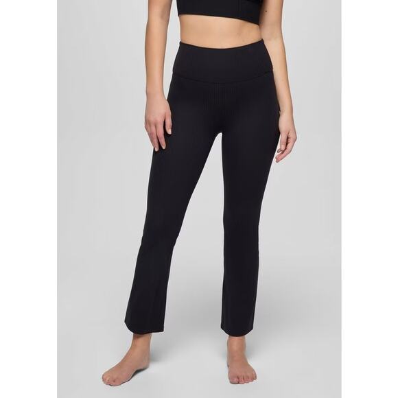 Prana Luxara Rib Flare Crop Legging Women's M Black High Rise Ribbed Texture - Picture 1 of 13